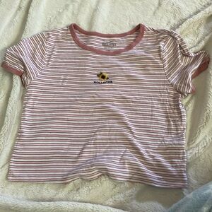 Hollister pink striped flower embroidered crop top